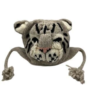 Vive Bien Arts of Equador Handmade Knit Bobcat Fleece Lined Youth Beanie Hat Cat